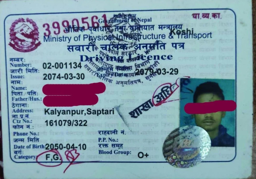 जेल बसेका कैदीको हातमा सवारी चालक अनुमतिपत्र