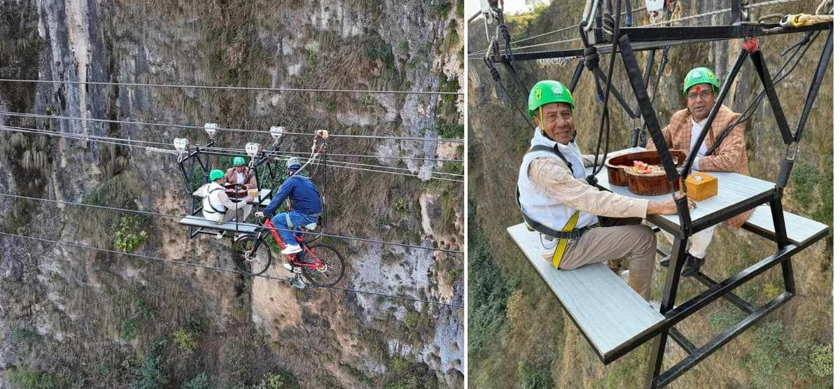 कालीगण्डकी खोँचमाथिको स्काइ क्याफेमा पर्यटनमन्त्री पाण्डे