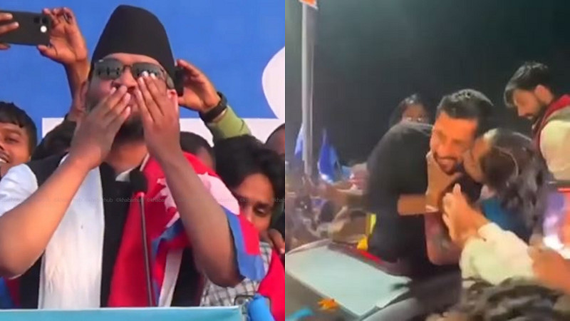 रास्वपाको ‘फ्लाइङ किस’ अभियान प्रभाव : रवि- बालेनको गालासम्मै आउन थाले फ्यान
